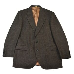 VTG American Trend Mens 44 LWool Herringbone Blazer Sport Coat Brown Made in USA